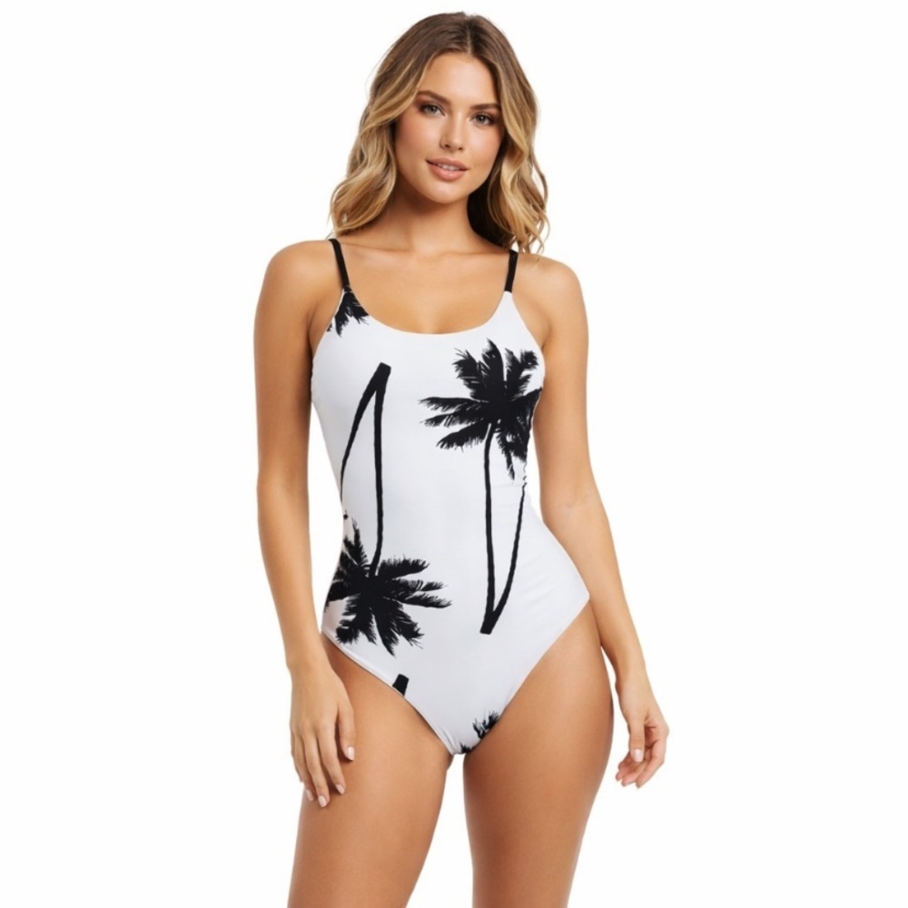 Cupshe Palm Print One Piece Resortwear Vacation Beach Lace Up Swimsuit Size S